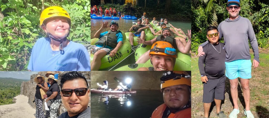 Best Belize Adventures with Hilario & Ryan – Cave Tubing, Zipline, Kayaking, Xunantunich Guests enjoying Belize cave tubing, ziplining, Mayan ruins, and kayaking with Hilario Adventure Tours